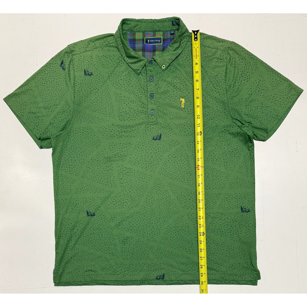 William‎ Murray Golf Mens Green Golf Cart Print Performance Polo Shirt XXL